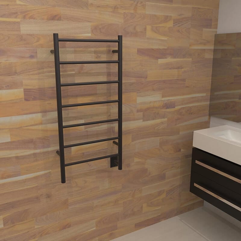 Amba Jeeves Model F Straight 7 Bar Hardwired Drying Rack in Oil Rubbed Bronze Corner View Lifestyle