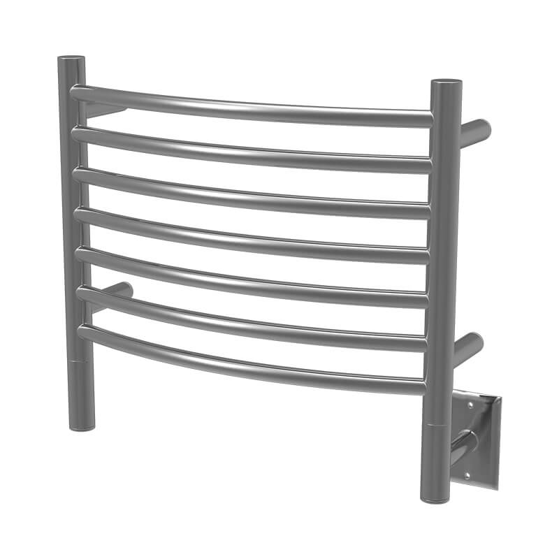 Amba Jeeves Model H Curved 7 Bar Hardwired Towel Warmer in Brushed Stainless Corner View