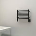 Amba Jeeves Model H Curved 7 Bar Hardwired Towel Warmer in Matte Black Near Bathtub