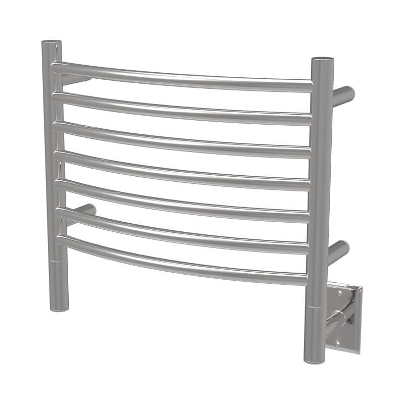 Amba Jeeves Model H Curved 7 Bar Hardwired Towel Warmer in Polished Stainless Corner View