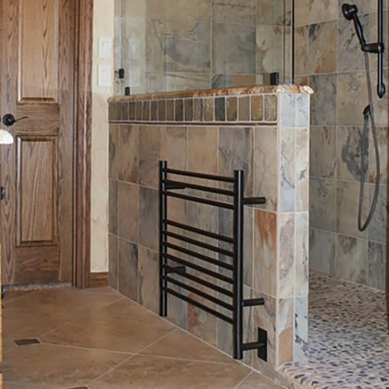 Amba Jeeves Model K Straight 10 Bar Hardwired Towel Warmer in Oil Rubbed Bronze Lifestyle