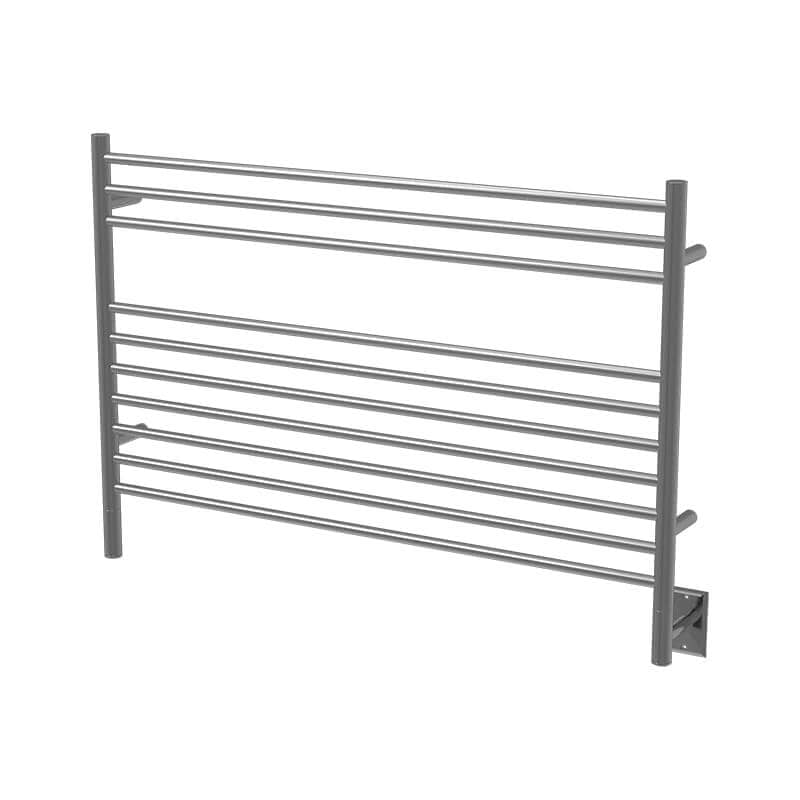 Amba Jeeves Model L Straight 10 Bar Hardwired Towel Warmer in Brushed Stainless Corner View