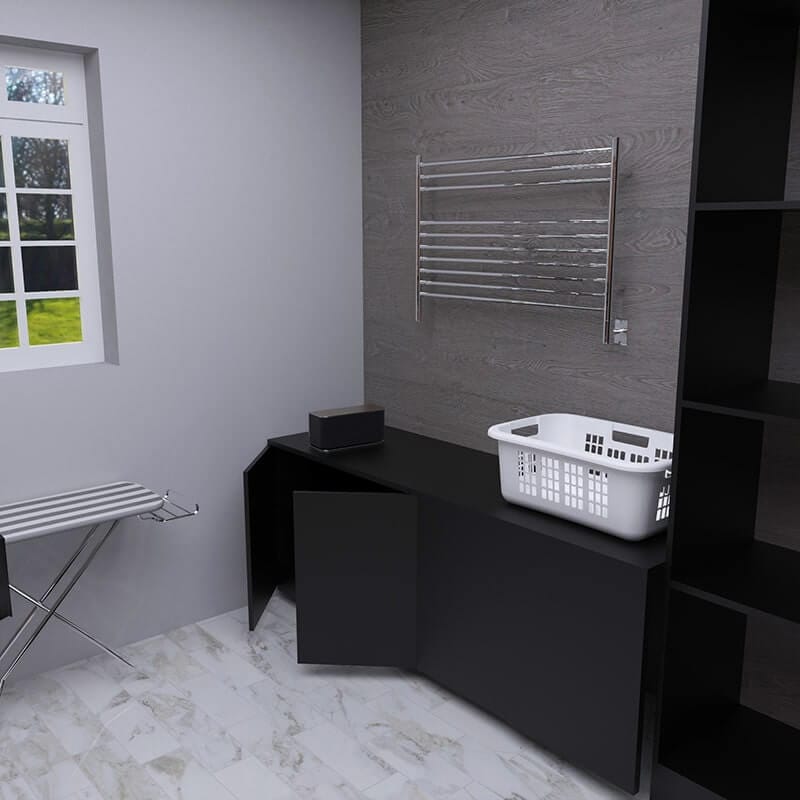 Amba Jeeves Model L Straight 10 Bar Hardwired Towel Warmer in Polished Stainless in Laundry Room