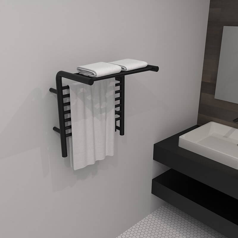 Amba Jeeves Model M Shelf 11 Bar Hardwired Towel Warmer in Matte Black Top Front View