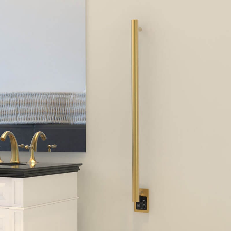Amba Modello I Round 40 Hardwired Single Bar Satin Brass Side View Bathroom Set Up