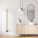Amba Modello I Round 59 Hardwired Single Bar Satin Brass Front View Bathroom Set Up