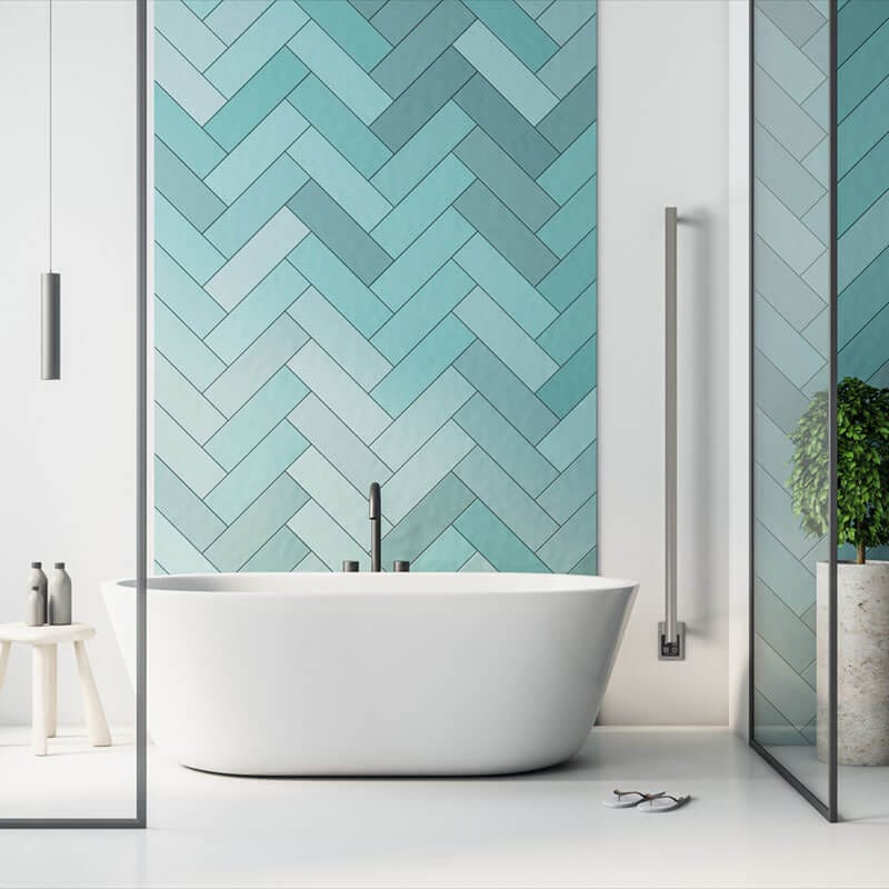 Amba Modello I Round 59 Inch Hardwired Single Bar Polished Stainless Front View Bathroom Set Up