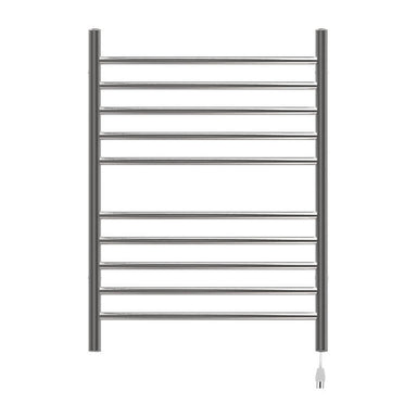 Amba Radiant Hardwired Curved 10 Bar Towel Warmer Brushed Stainless Plug in Front View