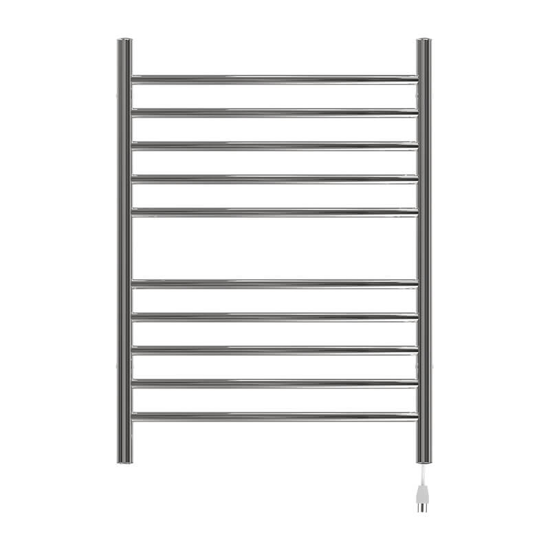 Amba Radiant Hardwired Curved Towel Warmer Polished Stainless Plug in Front View
