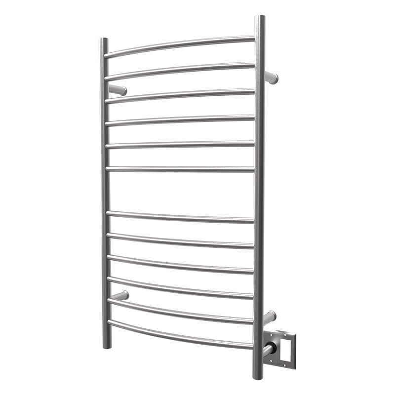 Amba Radiant Large Hardwired Curved 12 Bar Towel Warmer Brushed Stainless Dual Gang Plate Side View