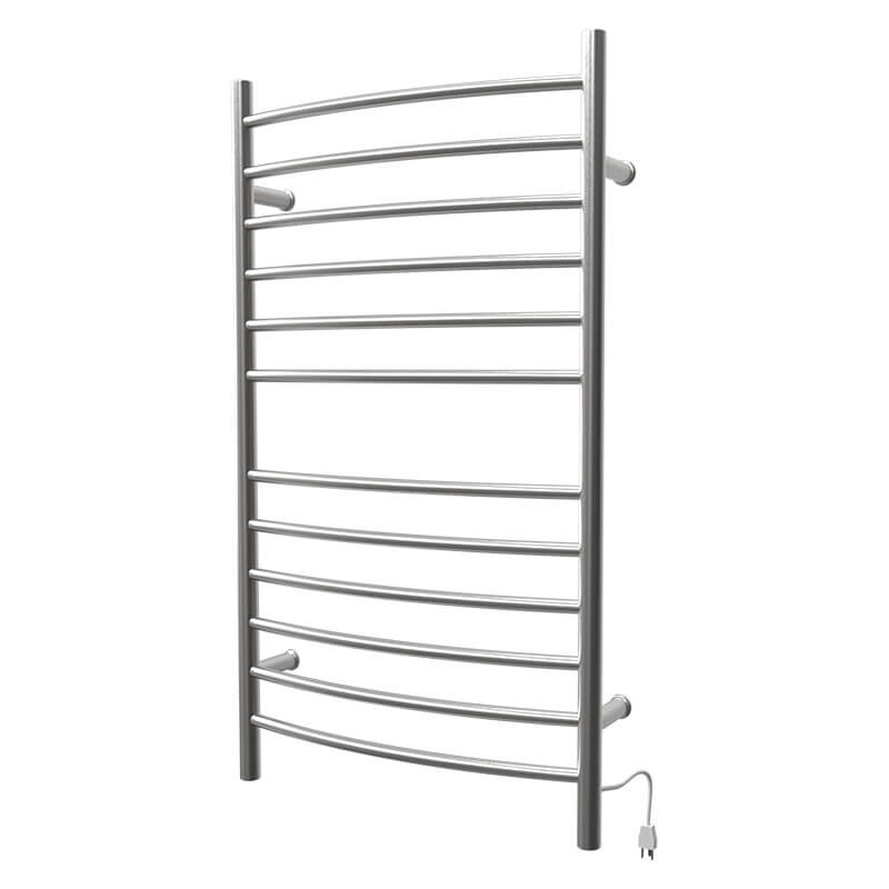 Amba Radiant Large Hardwired Curved Towel Warmer Brushed Stainless Plug in Side View