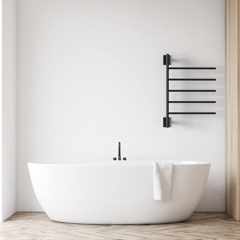 Amba SB5 Swivel Bar in Matte Black Front View Above Bathtub