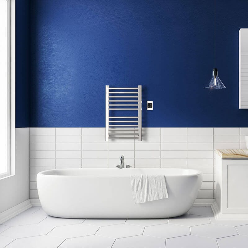 Amba Sirio s2132.2 12 Bar Hardwired Towel Warmer Polished Nickel Front View Bathroom Set Up