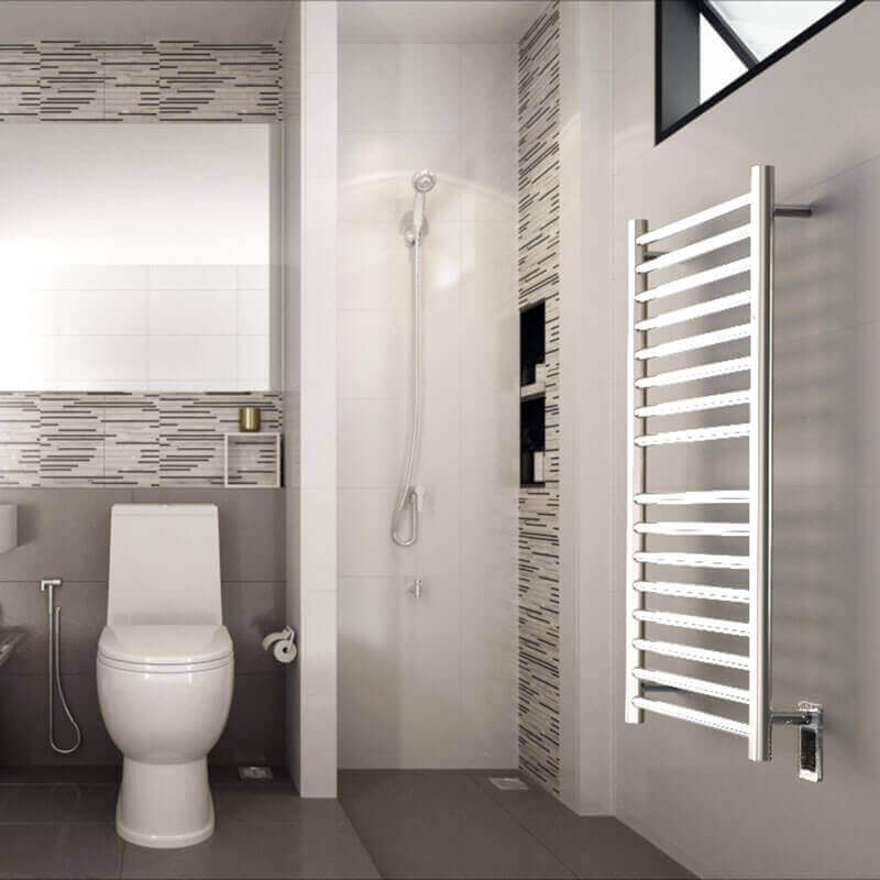 Amba Sirio s2942.2 16 Bar Hardwired Towel Warmer Polished Nickel Side View Bathroom Set Up