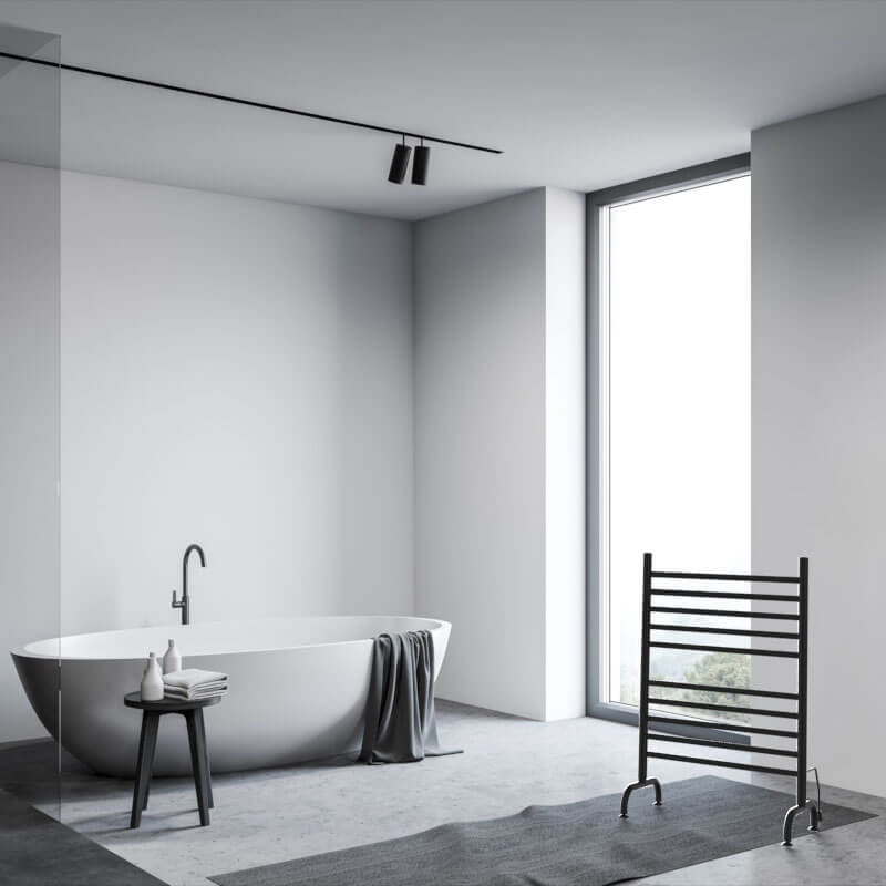 Amba Solo 24 Freestanding Towel Warmer Matte Black Corner View