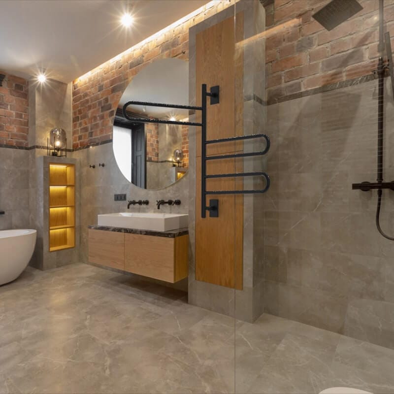 Amba Swivel Loop SL3 in Matte Black Mounted Near Vanity Cabinet