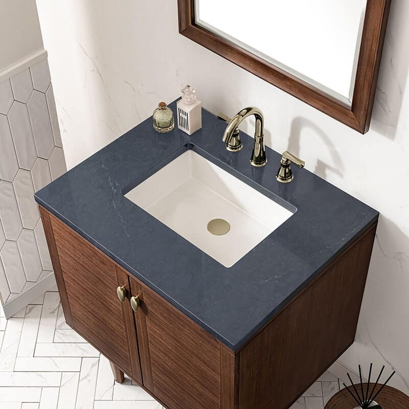 Amberly 30" Single Vanity Mid Century Walnut Charcoal Soapstone Silestone Top