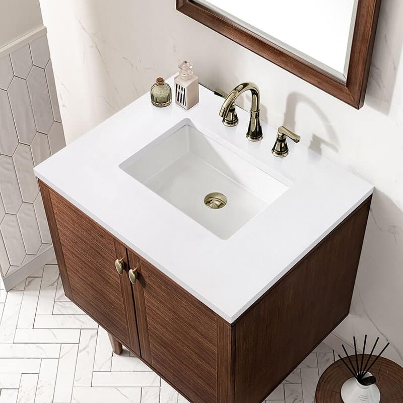 Amberly 30" Single Vanity Mid Century Walnut White Zeus Silestone Top