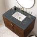 Amberly 36 Inch Single Vanity in Mid Century Walnut With Parisien Bleu Top