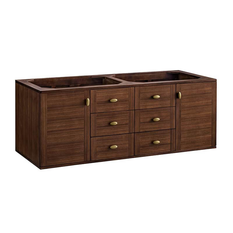 Amberly 60" Double Vanity in Mid Century Walnut Corner View Floating