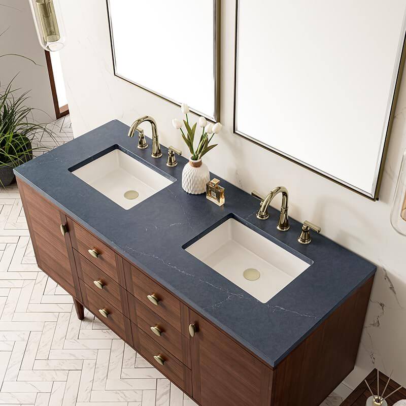 Amberly 60" Double Vanity in Mid Century Walnut With Charcoal Soapstone Top