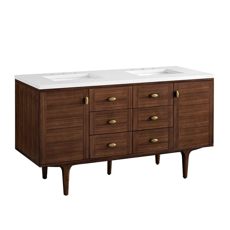 Amberly 60 Inch Double Vanity in Mid Century Walnut Freestanding