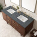 Amberly 60 Inch Double Vanity in Mid Century Walnut With Parisien Bleu Top