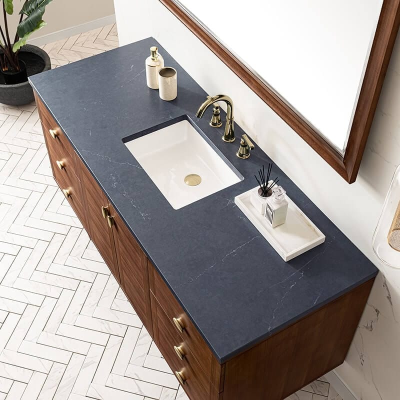 Amberly 60 Inch Single Vanity in Mid Century Walnut Top View Countertop