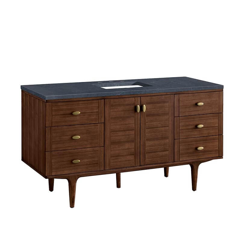 Amberly 60" Single Vanity in Mid Century Walnut With Charcoal Soapstone Top