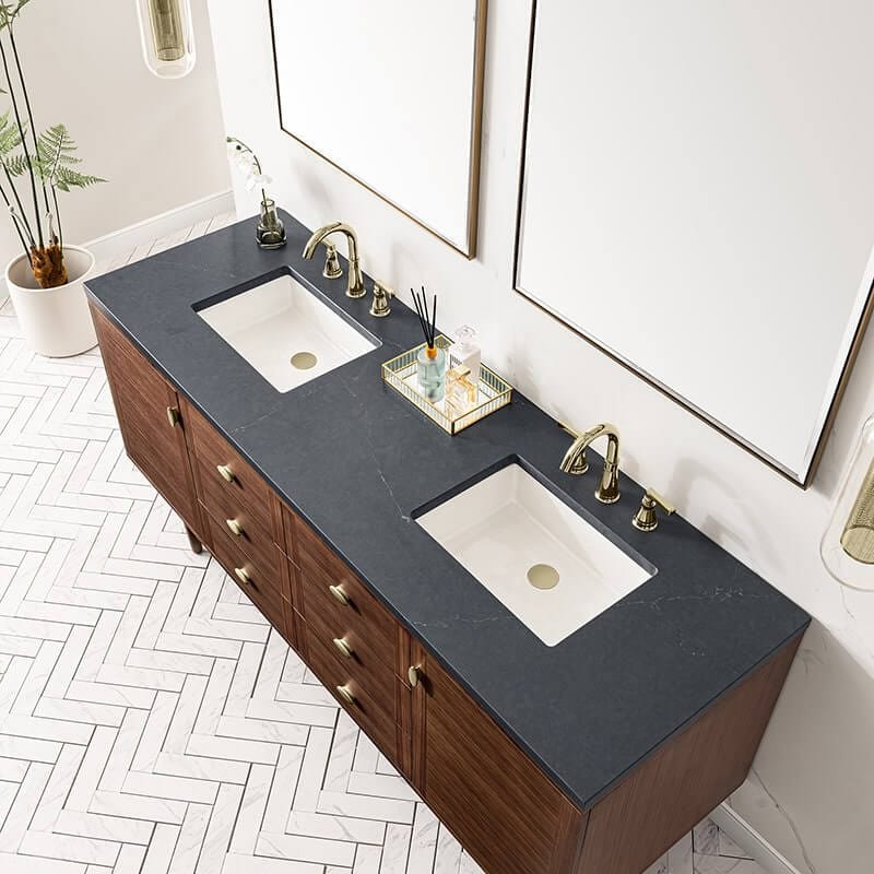 Amberly 72" Double Vanity in Mid Century Walnut With Charcoal Soapstone Top