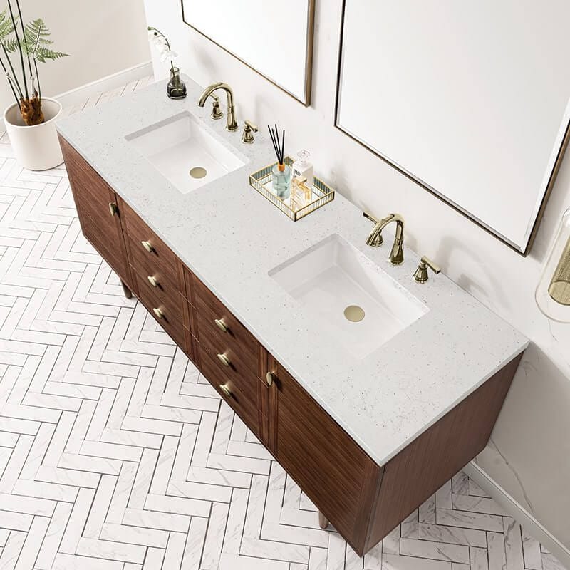 Amberly 72" Double Vanity in Mid Century Walnut With Lime Delight Top