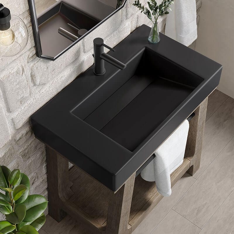 Auburn 31.5 Inches Single Vanity Weathered Timber Black Matte Mineral Composite Stone Top