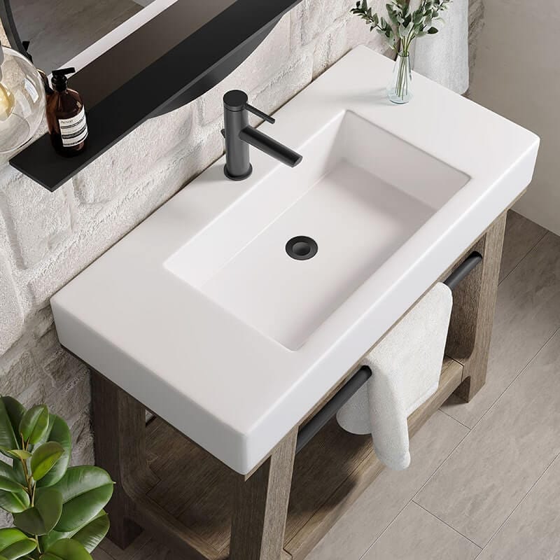 Auburn 36 Inches Single Vanity Weathered Timber Glossy White Mineral Composite Stone Top