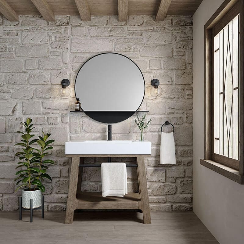 Auburn 36" Single Vanity Weathered Timber Glossy White Mineral Composite Stone Top Front View