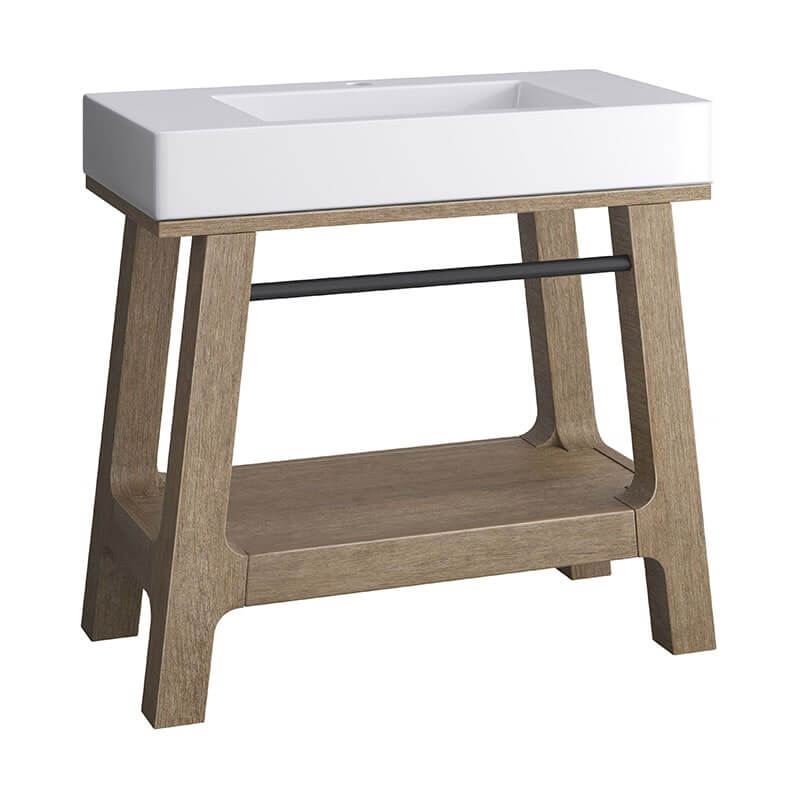 Auburn 36" Single Vanity Weathered Timber Glossy White Mineral Composite Stone Top Side View