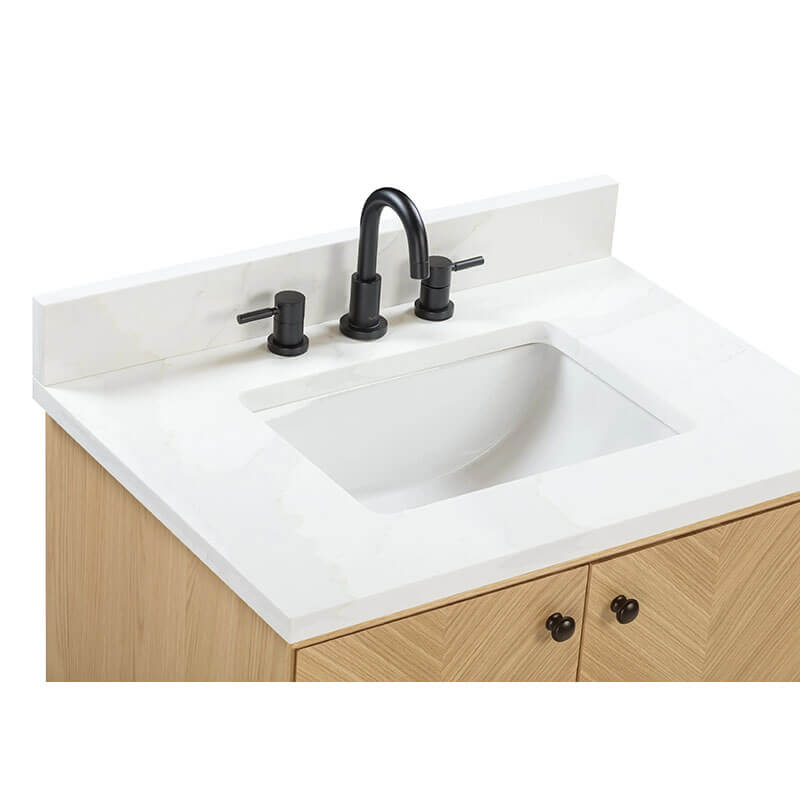 Avanity Adele 30 inch Single Sink Bathroom Vanity Natural Oak in Calacatta Quartz Top