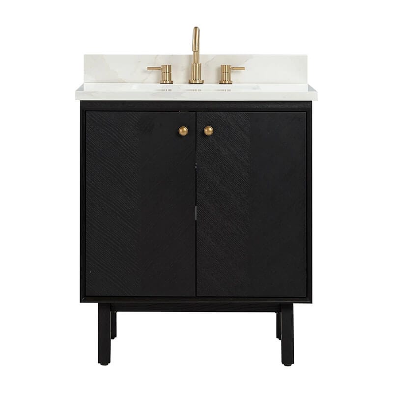 Avanity Adele 30 Single Sink Bathroom Vanity Black Oak in Calacatta Quartz Front View