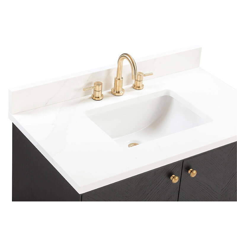 Avanity Adele 36 inch Single Sink Bathroom Vanity Black Oak in Calacatta Quartz