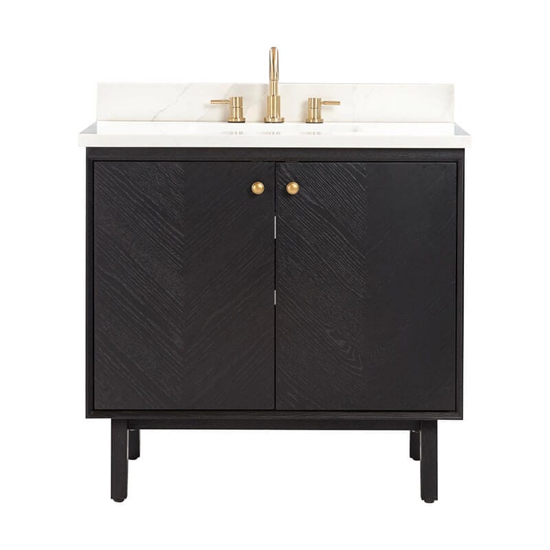 Avanity Adele 36 Single Sink Bathroom Vanity Black Oak in Calacatta Quartz Front View