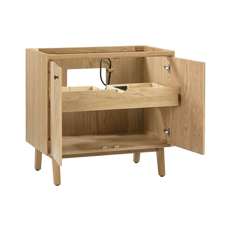 Avanity Adele 36 Single Sink Bathroom Vanity Natural Oak Cabinet Only Open Drawer