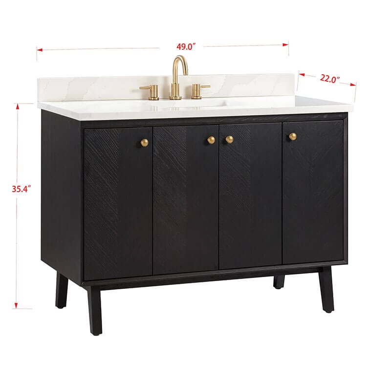 Avanity Adele 48 inch Single Sink Bathroom Vanity Black Oak in Calacatta Quartz Corner View