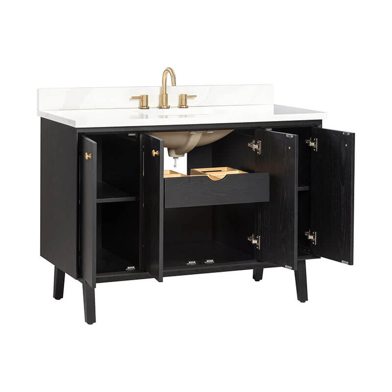 Avanity Adele 48 Single Sink Bathroom Vanity Black Oak in Calacatta Quartz Corner View
