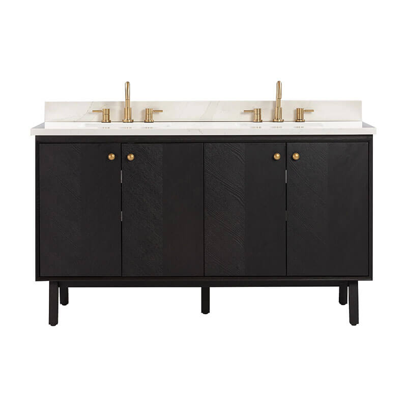 Avanity Adele 60 Double Sink Bathroom Vanity Black Oak in Calacatta Quartz Front View