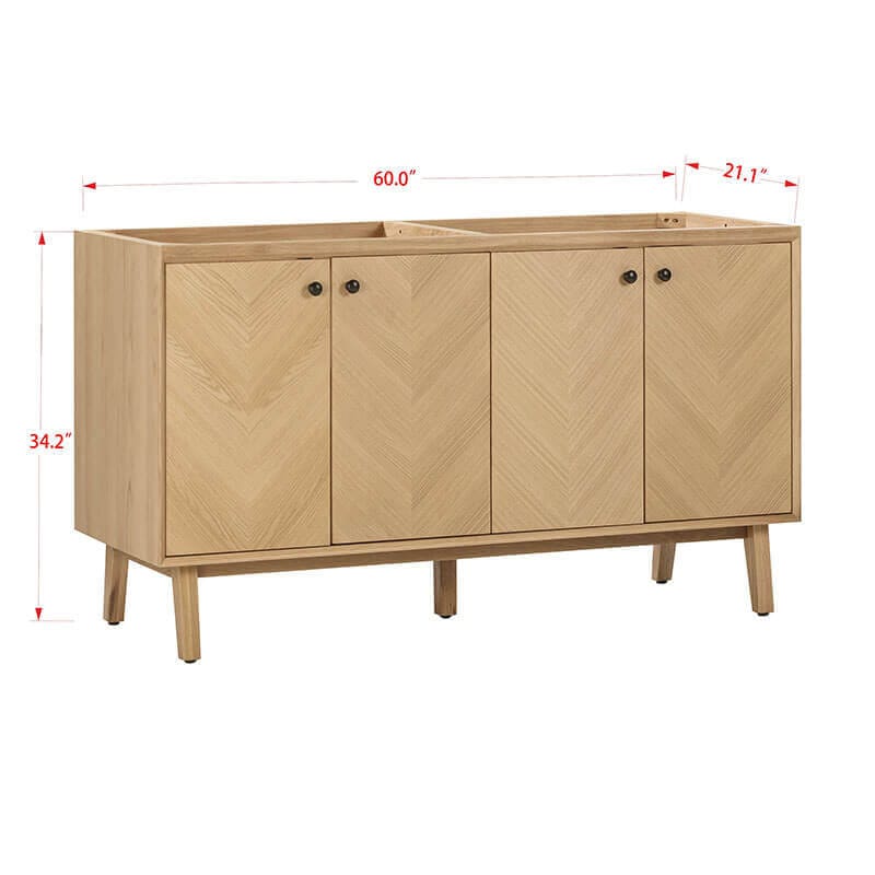Avanity Adele 60 Double Sink Bathroom Vanity Natural Oak Cabinet Only Corner View