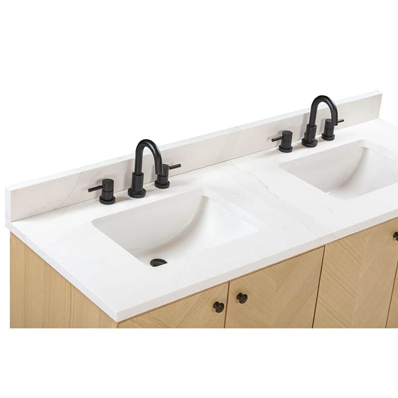 Avanity Adele 60 inch Double Sink Bathroom Vanity Natural Oak in Calacatta Quartz