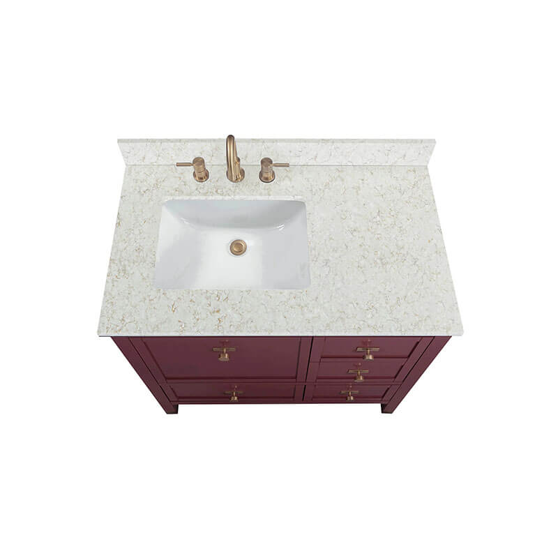 Avanity Alana 36 Inch Single Vanity Burgundy Red in Alluring Quartz Top