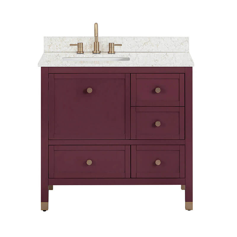 Avanity Alana 36 Single Vanity Burgundy Red in Alluring Quartz Top Front View