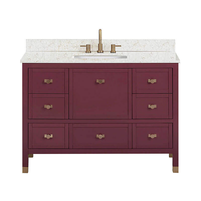 Avanity Alana 48 Single Vanity Burgundy Red in Alluring Quartz Front View