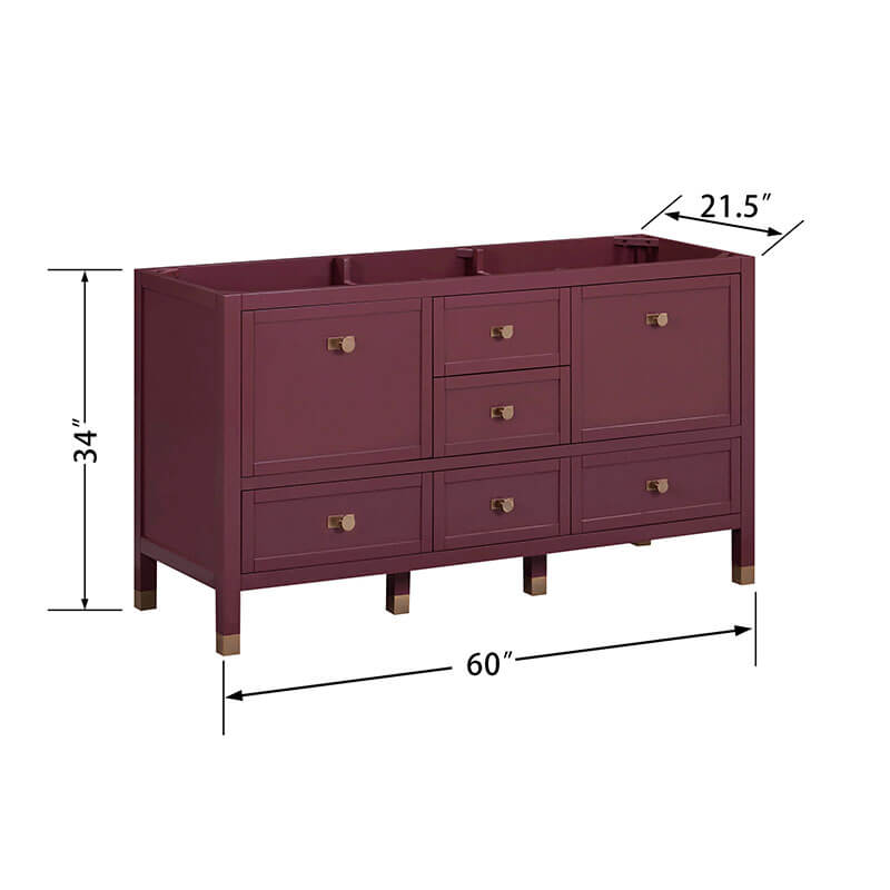 Avanity Alana 60 Double Vanity Burgundy Red Cabinet Only Dimension