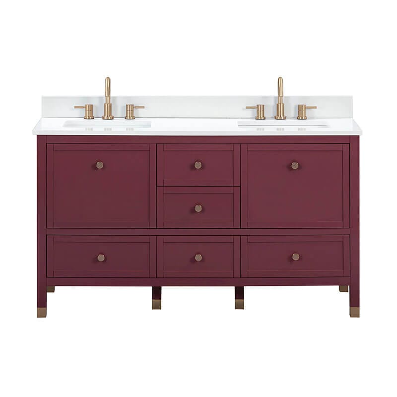 Avanity Alana 60 Double Vanity Burgundy Red in White Engineered Stone Front View